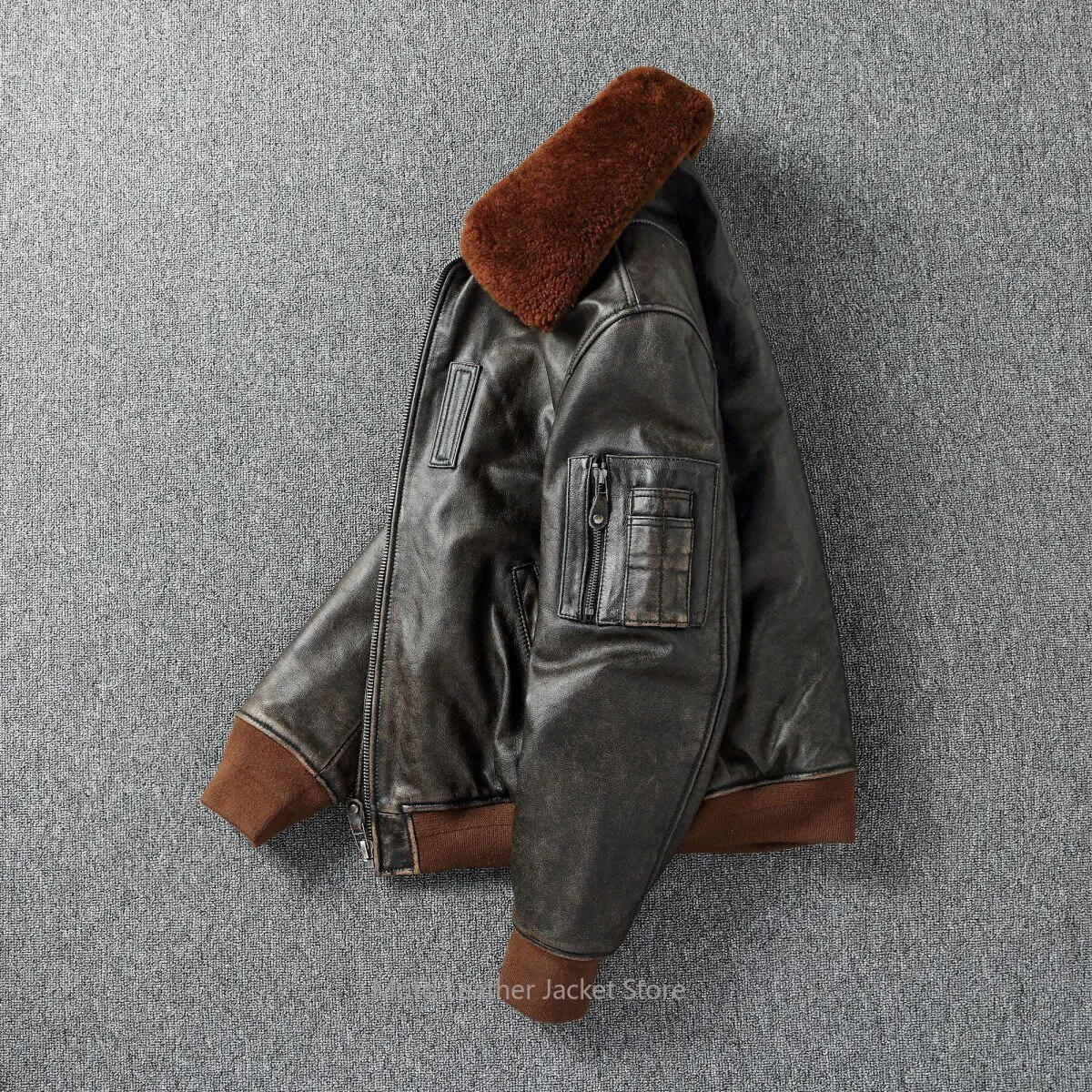 B-15 Flight Jacket Quilted Genuine Leather Coat Marilyn Monroe Style Winter Outwear First Layer Cowhide Pilot Bomber Jacket view 2