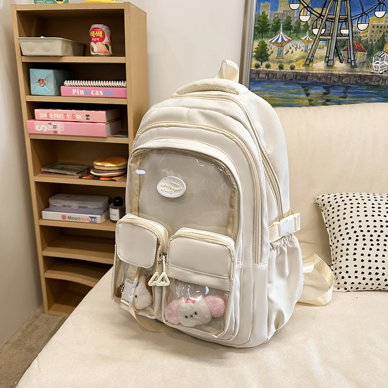 Милая девушка информацион 2025 Новая многоэтажная двусторонняя школьная сумка из нейлонового материала с застежкой-молнией Вертикальная квадратная апейская чистая ...
