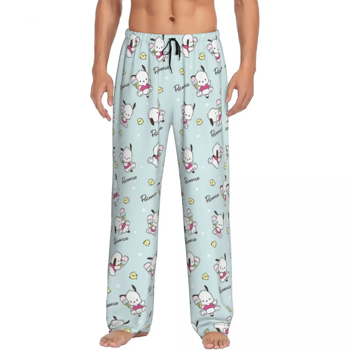 Pantalones de pijama Pochacco con estampado personalizado para hombre, ropa de dormir bonita de dibujos animados, pantalones de salón para dormir con bolsillos