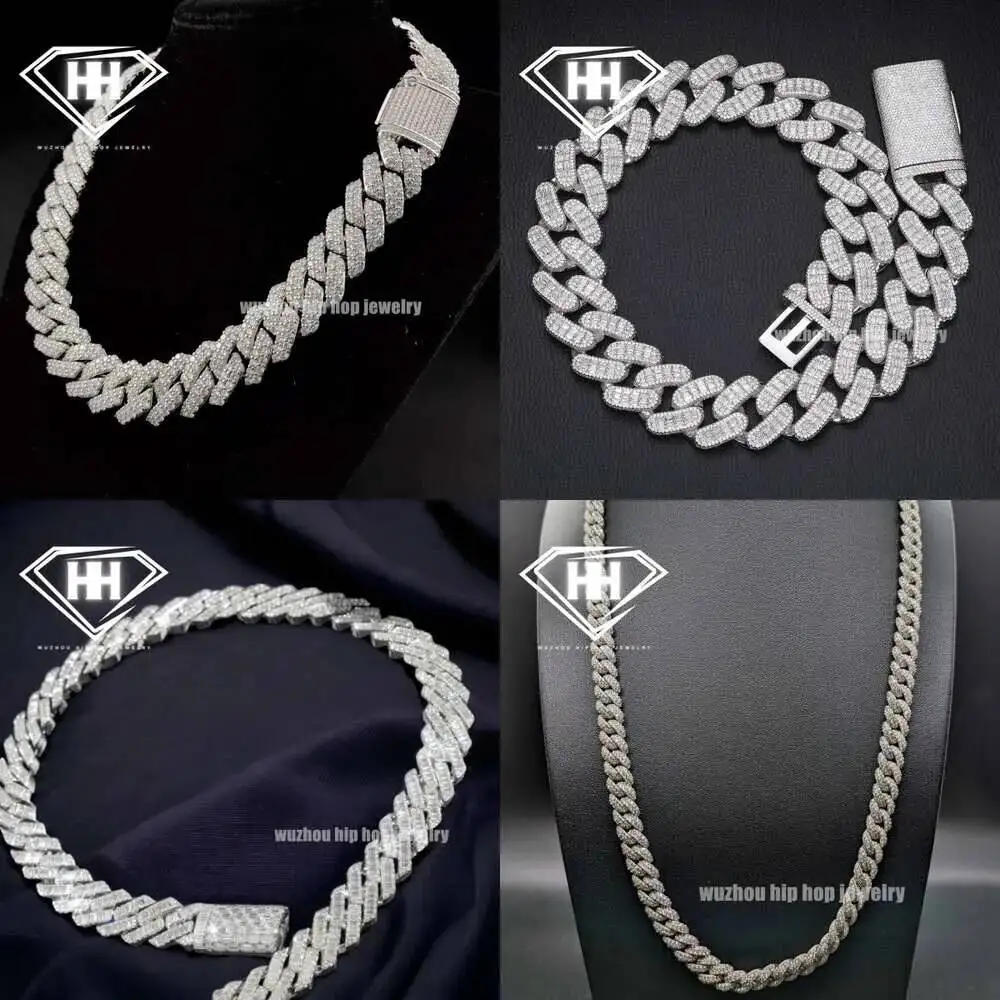 Luxury Custom Crazy Thick 30mm Cuban Link Chain Sterling 925 Silver Tester Pass 4 Rows Excellent Cut Diamond Moissanite Cuban Ne