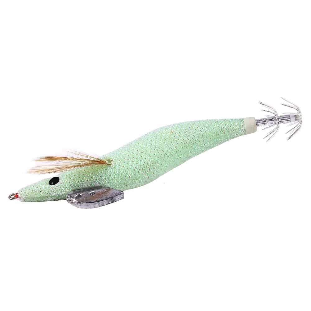 NEW UP 1PCS Fishing Lure Luminous Squid Jigs White Glow Wood Shrimp with Octopus Squid Jig Hooks Cuttlefish