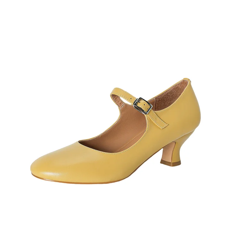 

Womens Shoes French Style Simple Shoe Spring Closed Toe Pumps Mid Heel Dress Pumps One Strap Mary Janes Genuine Leather Footwear