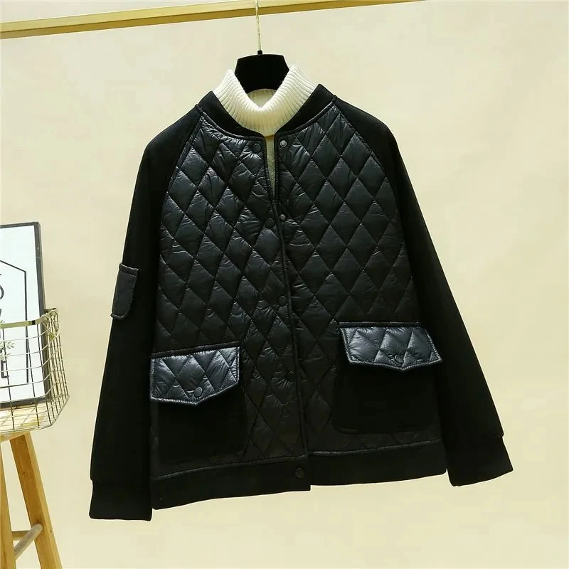 Diamond Check Down Cotton Coat Women New Autumn Winter Padded Jacket Thick Warm Cotton Clothing Female Casual Parker Outerwear