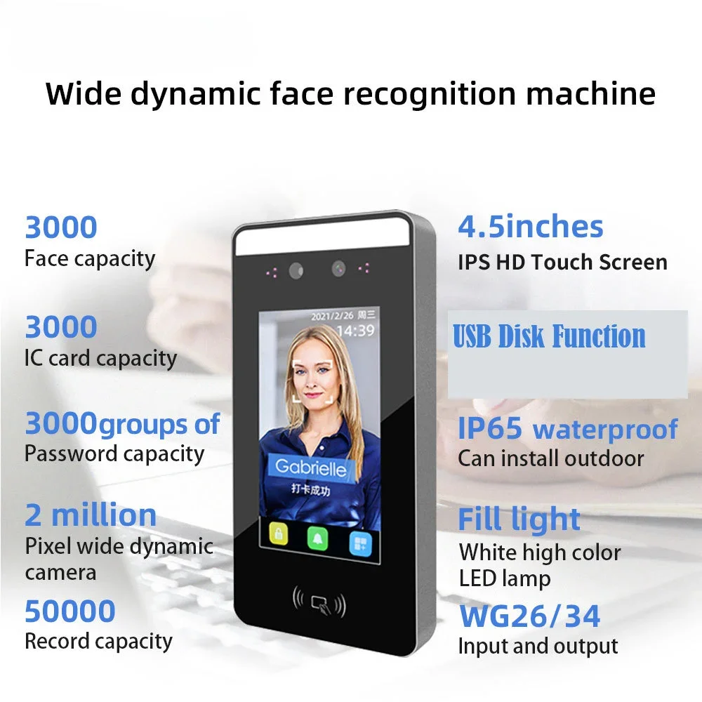 

Dynamic Facial Recognition Attendance Access Control Machine IC Card Waterproof Facial Recognition End Point Machine DF45C-TH-W