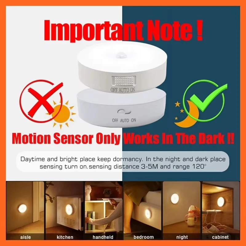 

Type-C Rechargeable LED Night Light with Motion Sensor for Kitchen Bedroom Stairs Hallway Cabinet Closet Wardrobe