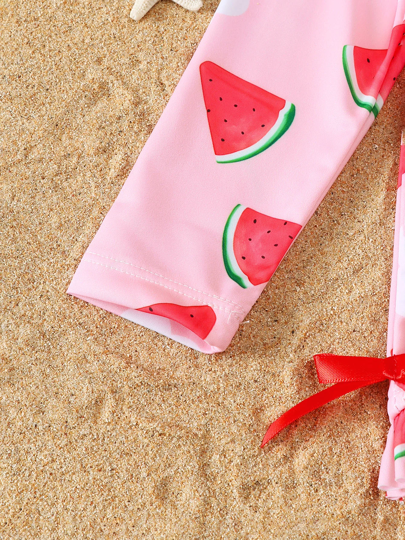 Baby Girl Summer Watermelon Pattern Long Sleeve Onesie Swimsuit with Sun Hat Infant Swimming Suit Set view 5