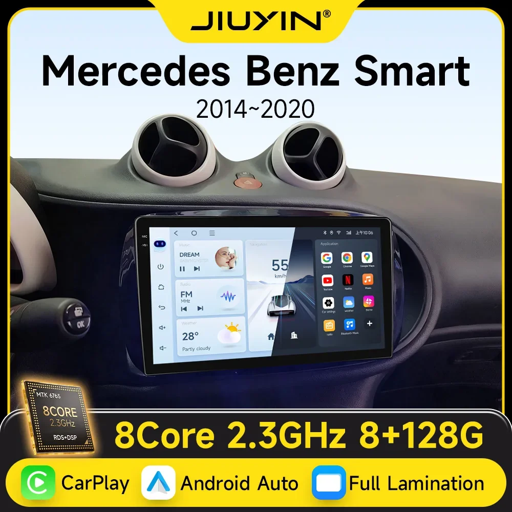 JIUYIN For Mercedes Smart 453 Fortwo 2014 - 2020 Android 15 Car Radio Carplay Autoradio Multimedia Player QLED Screen