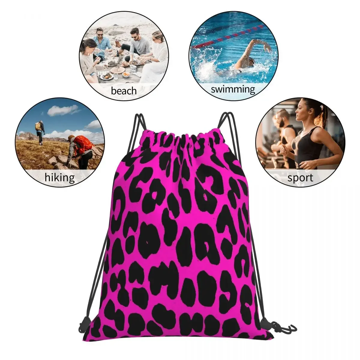 Leopard Pattern  Backpacks Portable Drawstring Bags Drawstring Bundle Pocket Sundries Bag BookBag For Travel School