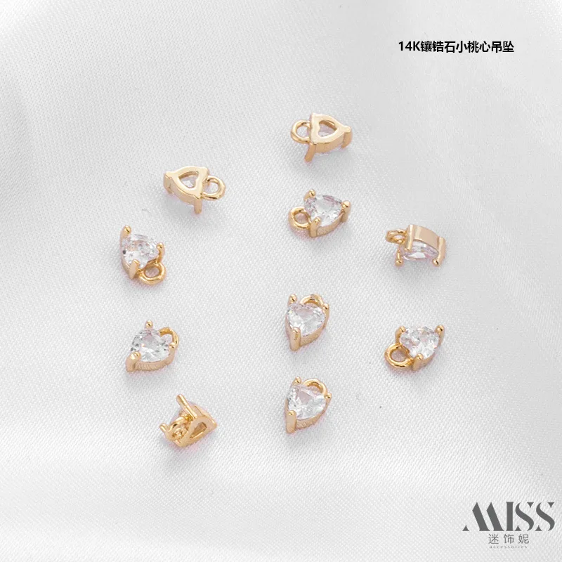14K Gold Inlaid Zircon Small Peach Heart Pendant DIY Accessories Small Pendant Chain Pendant Handmade Jewelry Material Jewelry