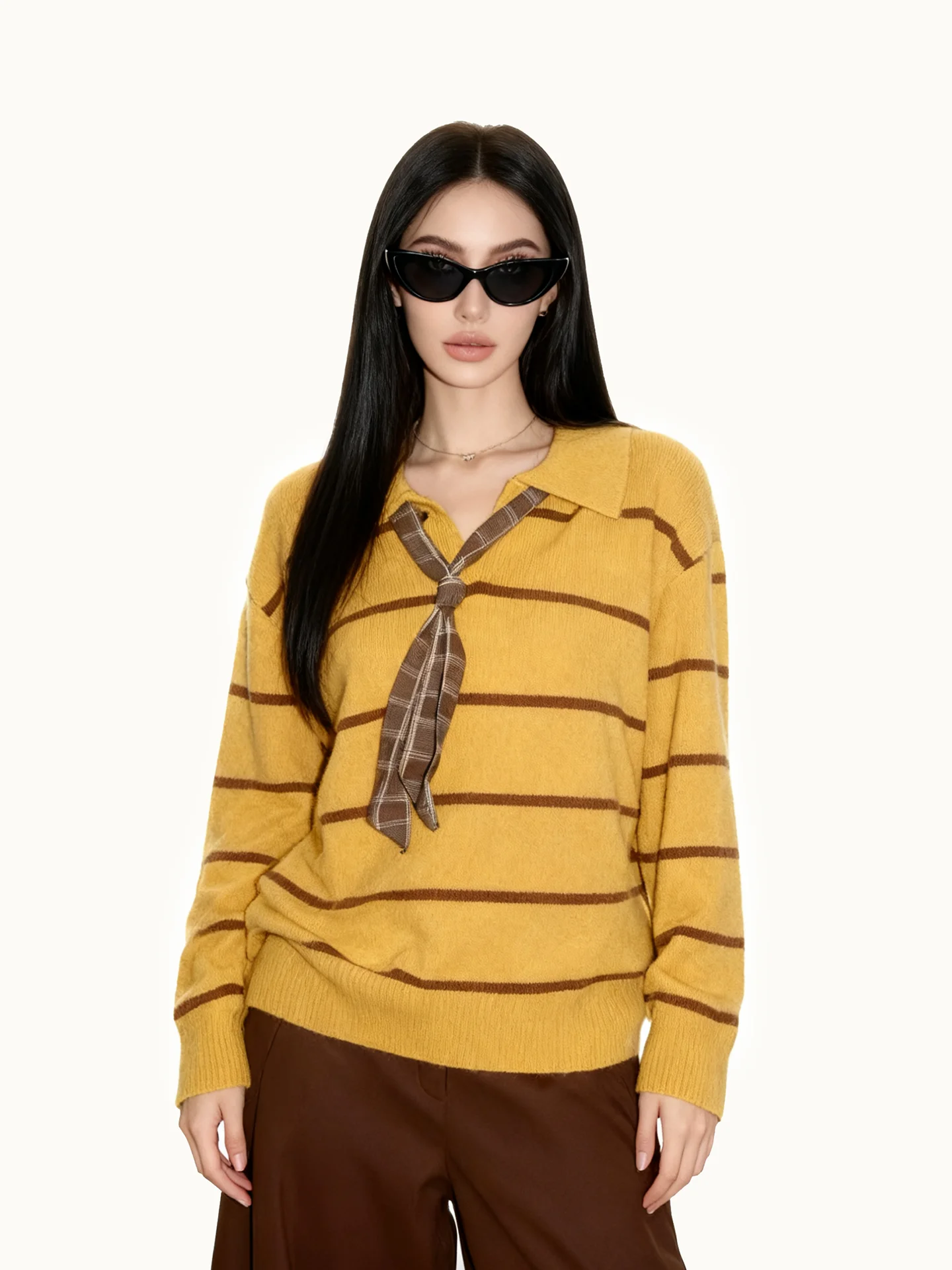 

JYOOK Yellow Long Sve Ne Knitted Sweater Women's Autumn Winter Striped Inner Wear Base irt Mermaid Sle Commute ...