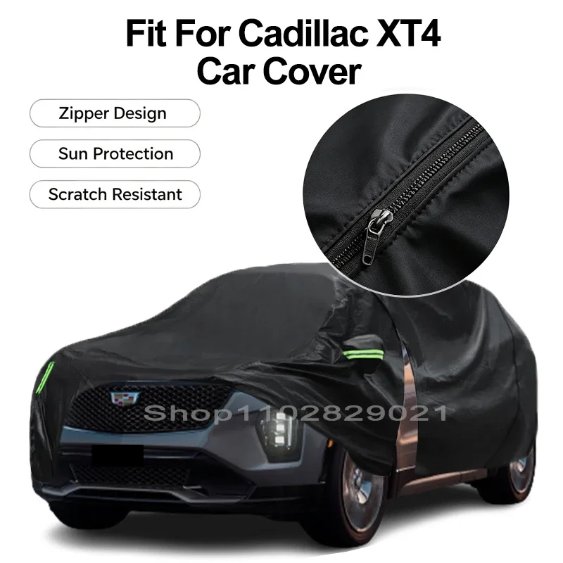 Zipper Door Waterproof Car Cover For Cadillac XT4 Windproof Dustproof UV Protection All Weather Auto Protector