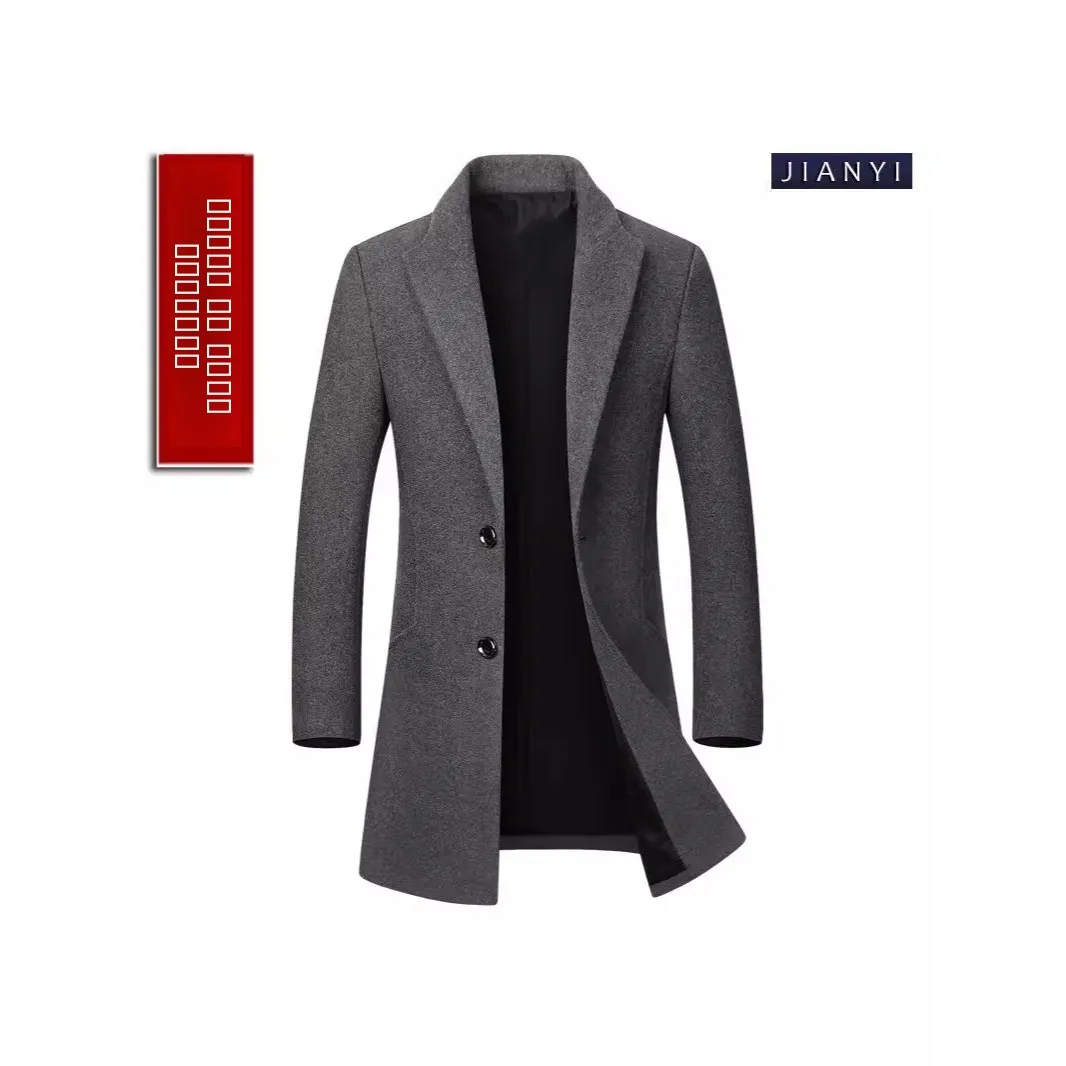 

Selected European Size Large Men's Woolen Coat Single Button Notch Collar Men's Outerwear Stand Fit ort Length Pure Color