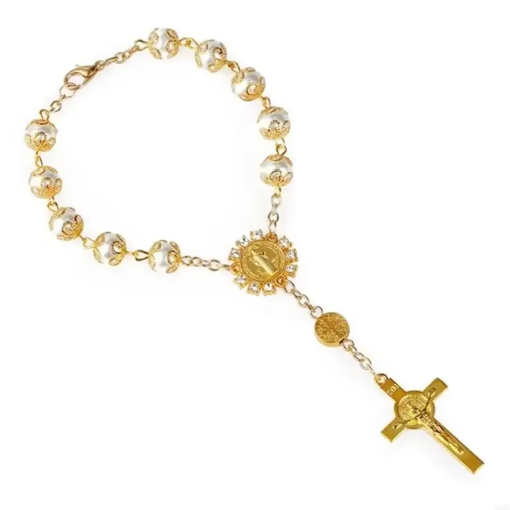 10 MM Bead Saint Christopher Rosary Saint Icons Mirror Car Rosary Catholic Gift Crystal Stone Bead Bracelet Religious Rosary
