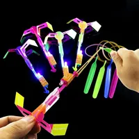 Funny outdoor sport LED Light Arrow Rocket Helicopter Slingshot aircraft Flying Toys Rubber Band Catapult Bamboo Dragonfly gift