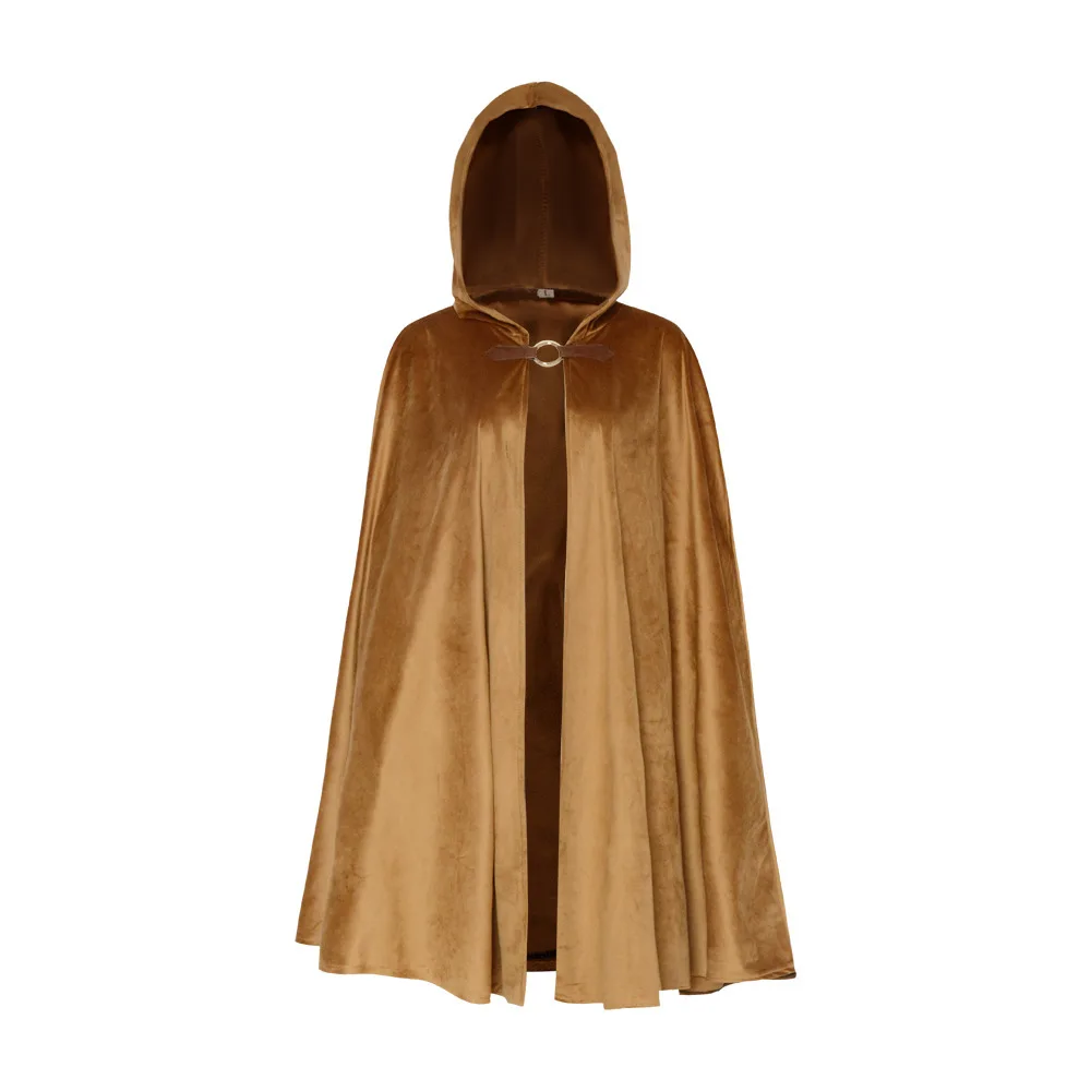 Medieval Viking Cloak Men Suede Retro Hooded Long Cape Coat Pirate Cos Halloween Gothic Cosplay Costume Halloween Black Cloaks