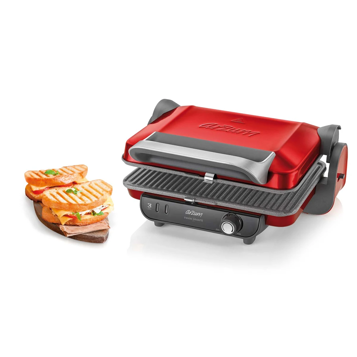 Arzum Panini Granite Grill And Sandwich Maker Electrical Sandwich Maker Breakfast Machine Household Baking Toaster With Floating Hinge System Granite Effect Removable Plates Vertical Storage Thermostat Light