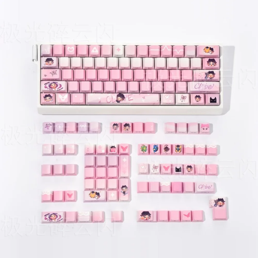 Valorant Clove Theme Keycap Set 124key PBT Custom Cute Pink Keyboard Cap Cherry Profile Gaming KeyCap for Mechanical Keyboard