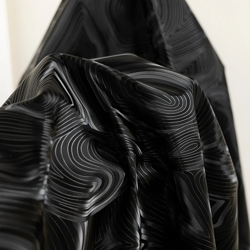 물결무늬 가죽 원단 연도 링 패턴 PU 가죽 반사 원단 DIY 브러시드 실루엣 재킷 디자이너 원단