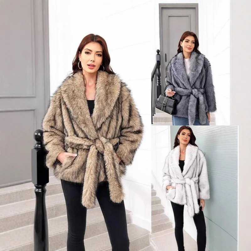 

Light Luxury High-End Thickened Faux Fox Fur Coat for Women2025Winter Elegant Socialite Mid-Length Coat