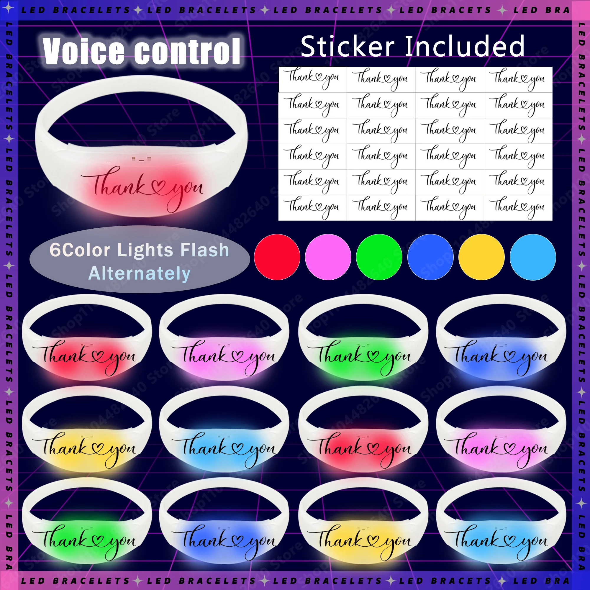 20-150 stuks led-armband voor bruiloft muziek en geluid geactiveerde oplichtende armband glow in the dark glow armband verjaardagsfeestje gunst