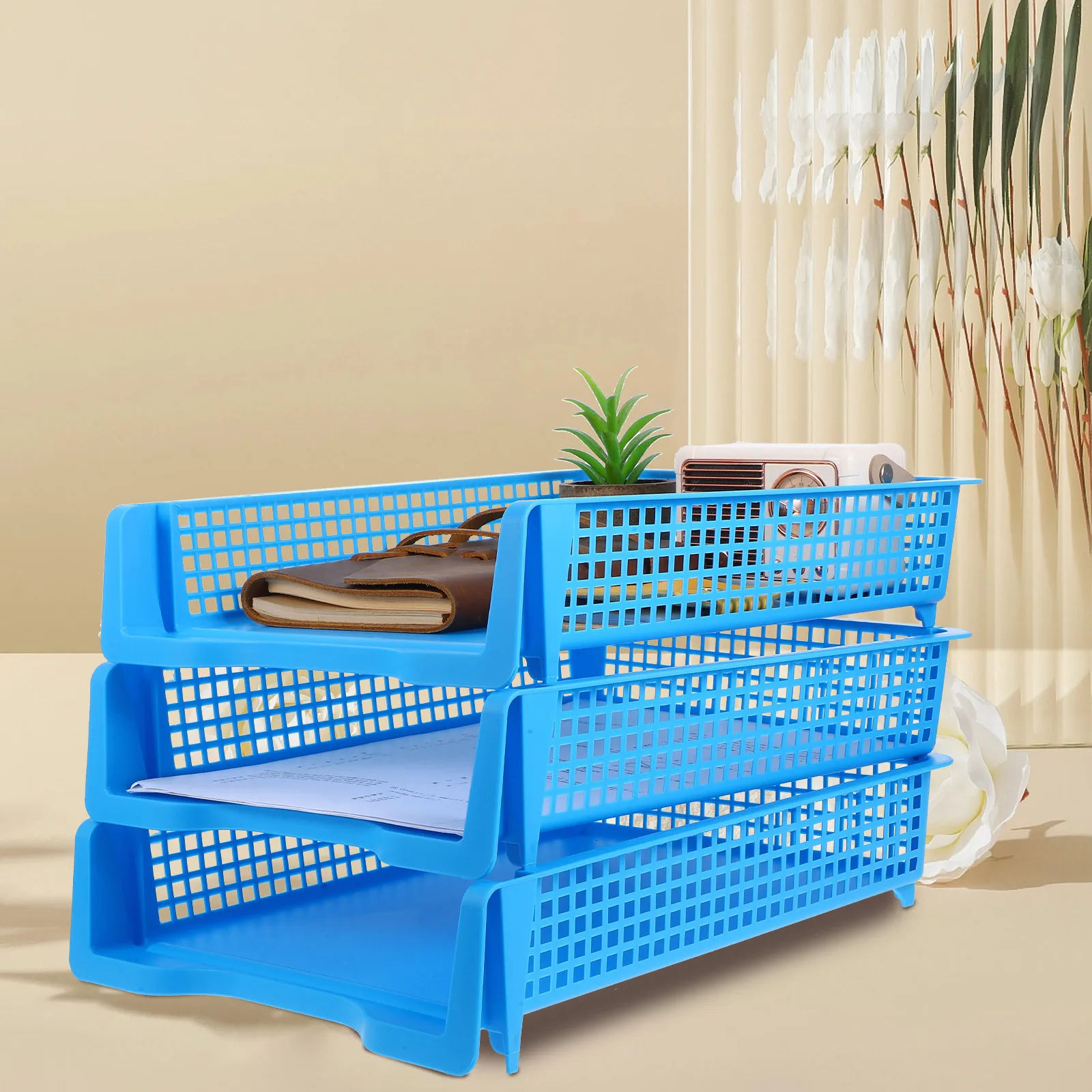 

3 Pcs File Basket Stackable Paper Tray Organizer Plastic Desk Organization Trays