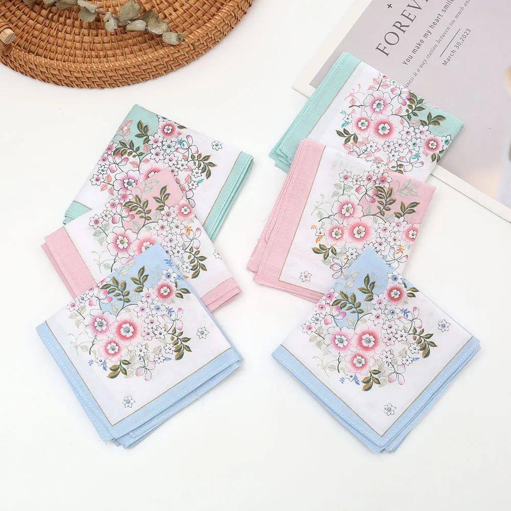 3/12 Pcs High-end Combed Cotton 43cm Thin Pure Cotton Women's Handkerchief Wedding Gift Small Floral Printed Square Towel