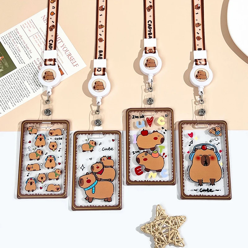 حامل بطاقات كرتوني عالي الجودة كابيبارا حاملي بطاقات هوية لطيفة من البلاستيك مع حامل بطاقة عمل بحبل قصير #6