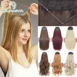 Clip in Hair Extension Real Human Hair Apply With Invisible Wire Natural Hair 5Clips 12-26Inch Fish Line Hair Extensions