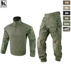 KRYDEX Tactical Camouflage Shirt & Pants Kit Combat Uniform Set For Outdoor Hunting Hiking Gear