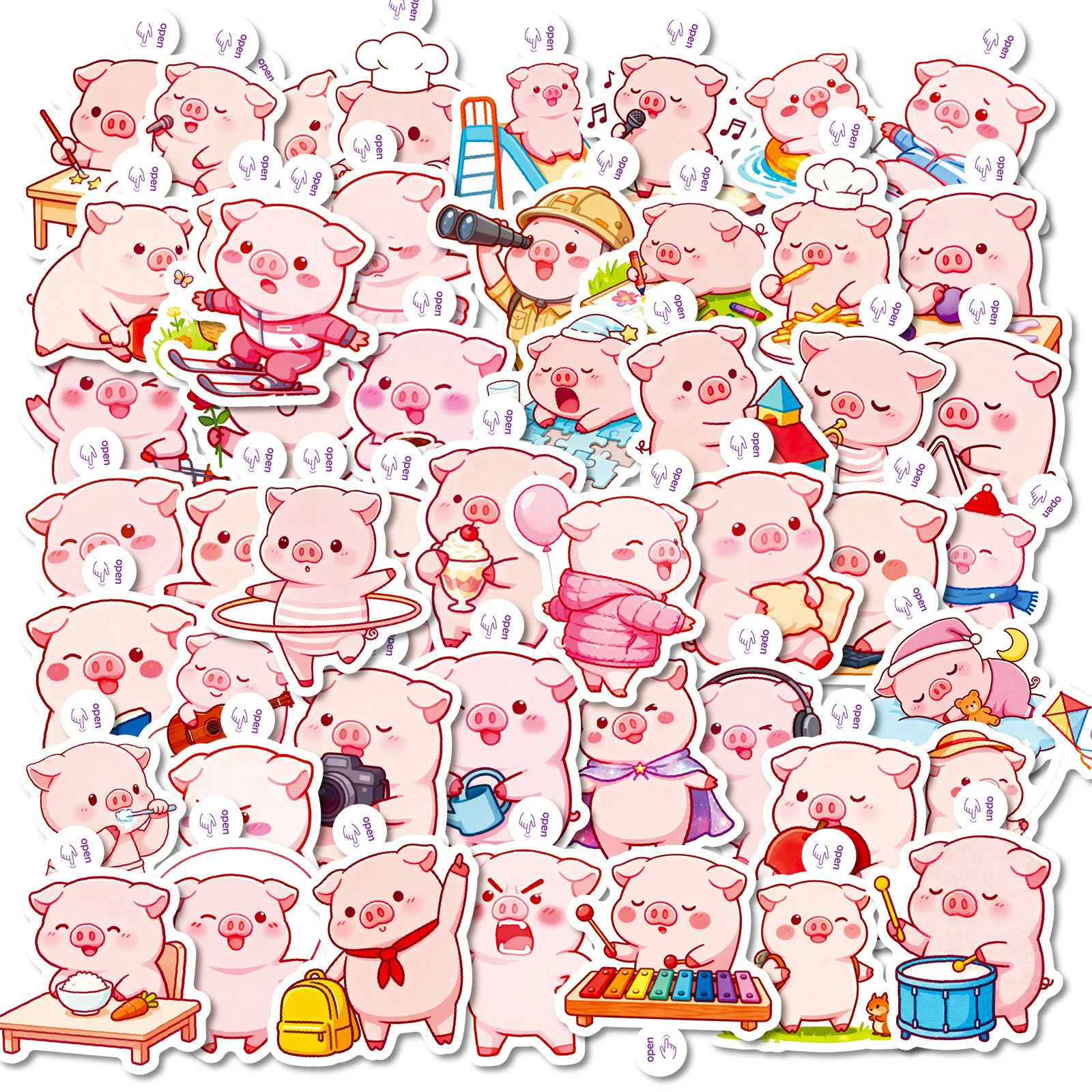50/100 Uds. Pegatinas divertidas de dibujos animados de cerdo rosa con tema divertido, sin repetición para caja de papelería, cuaderno, casco, coche, Scooter, maleta, calcomanías