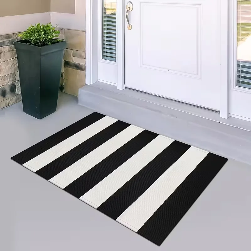 Reversible Anti Slip Machine Wash Indoor Outdoor Floor Mats with Geometric Floral Grid Design for Decor Stability Outdoor Mats