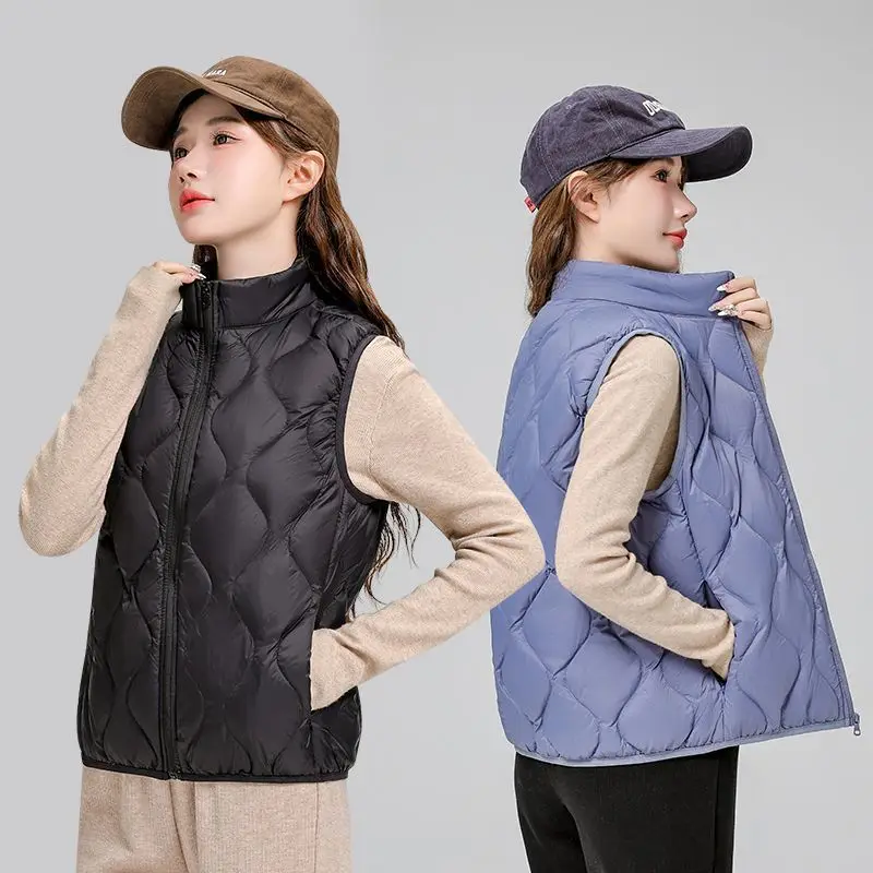 Women Lightweight Short Down Vest Casual Duck Down Waistcoat Winter Sleeveless Puffer Jacket Women  Doudoune Femme Luxe VT-326