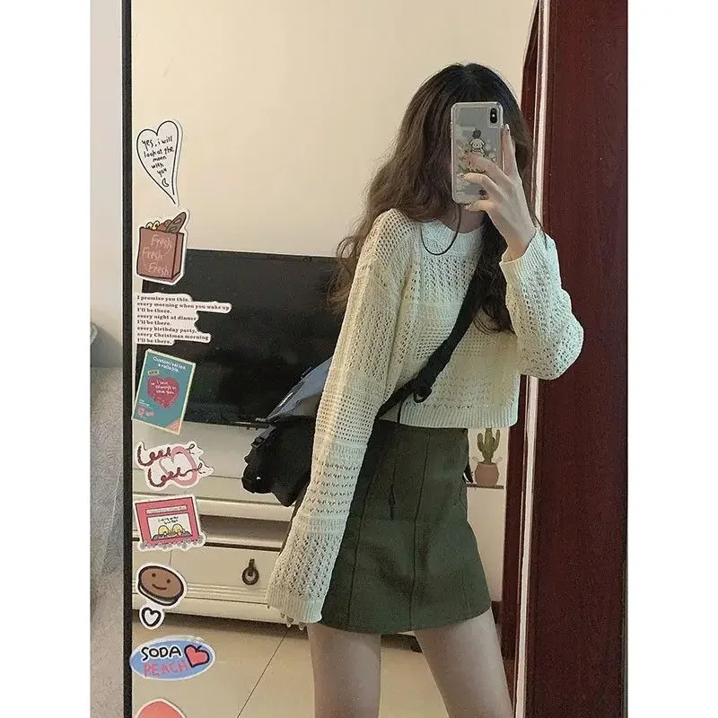 2023 early fall small design sense niche temperament knitted tops army green mini skirt hot girl two-piece suit female Y2K