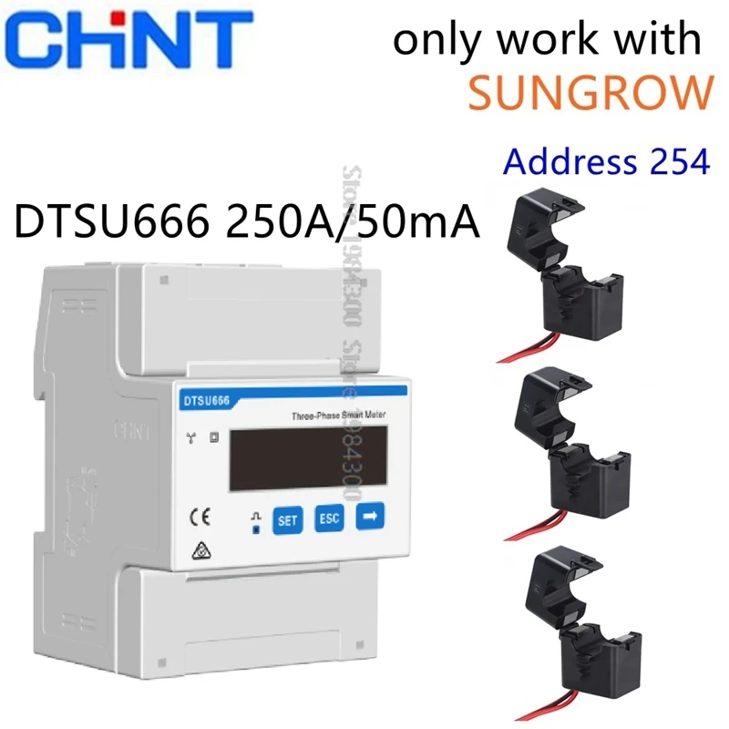 DTSU666 250A/50mA Only Work With SUNGROW Current Transformer Modbus Address 254 Energy Smart Meter Guide Rail Inverter RS485