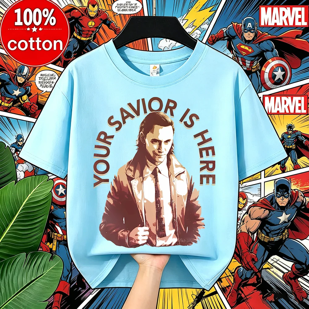 

Loki Laufeyson "Your Savior Is Here" Marvel Kids T Shirt 100% Cotton Soft Breathable Casual Tops for Boys Girls Summer