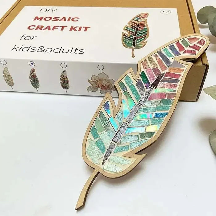 Mosaic Leaf Craft Art Kit for Adults, DIY Mosaic Tiles Kit, Handmade Craft, Stained Glass, All Supplies, Make Your Own