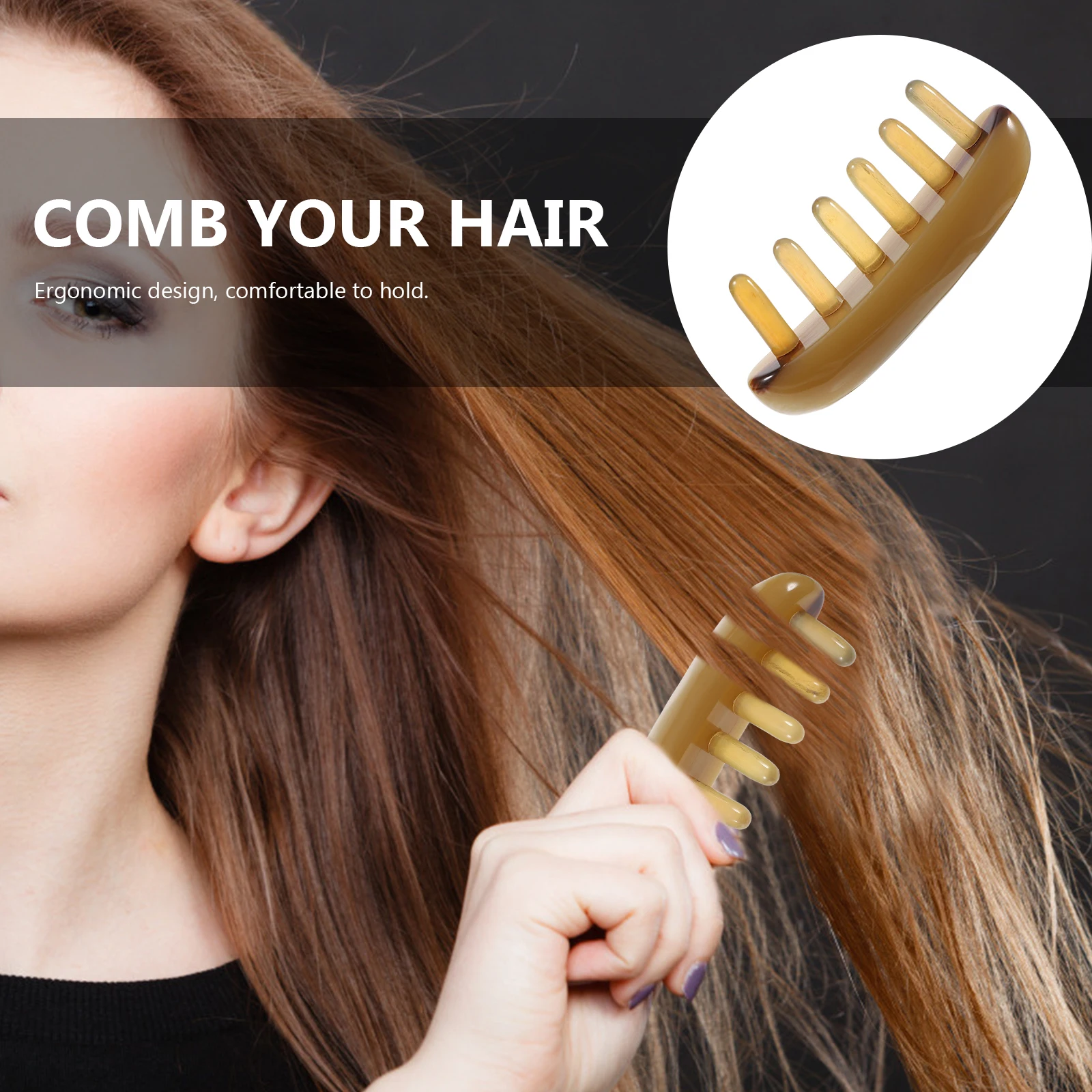 1Pcs Guasha Massage Comb Ox Horn Scalp Massager Tool Wide Tooth Comb for Hair Care Portable Compact Size Smooth Edge Safe