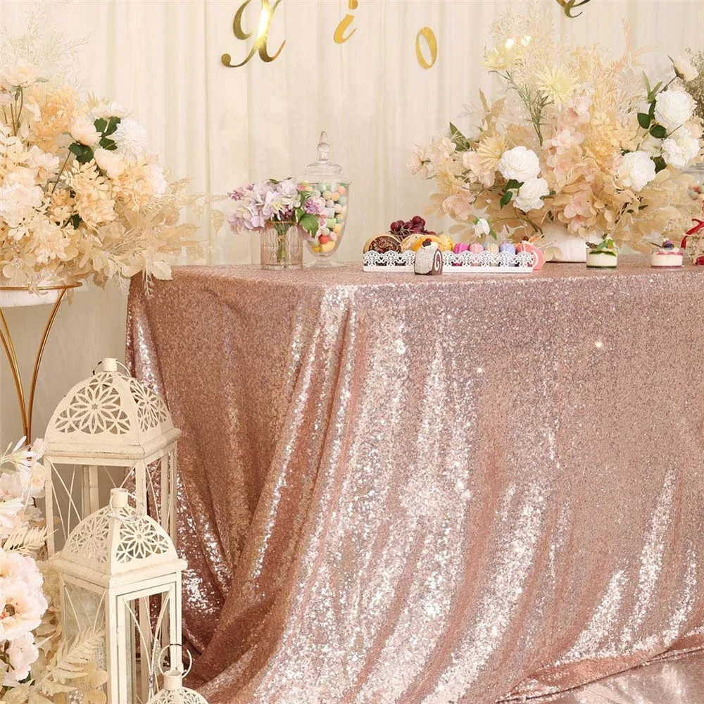 Rectangle Sequin Tablecloth Rose Gold Table Cover for Wedding Party Cake Dessert Table Exhibition Events Table Cloth