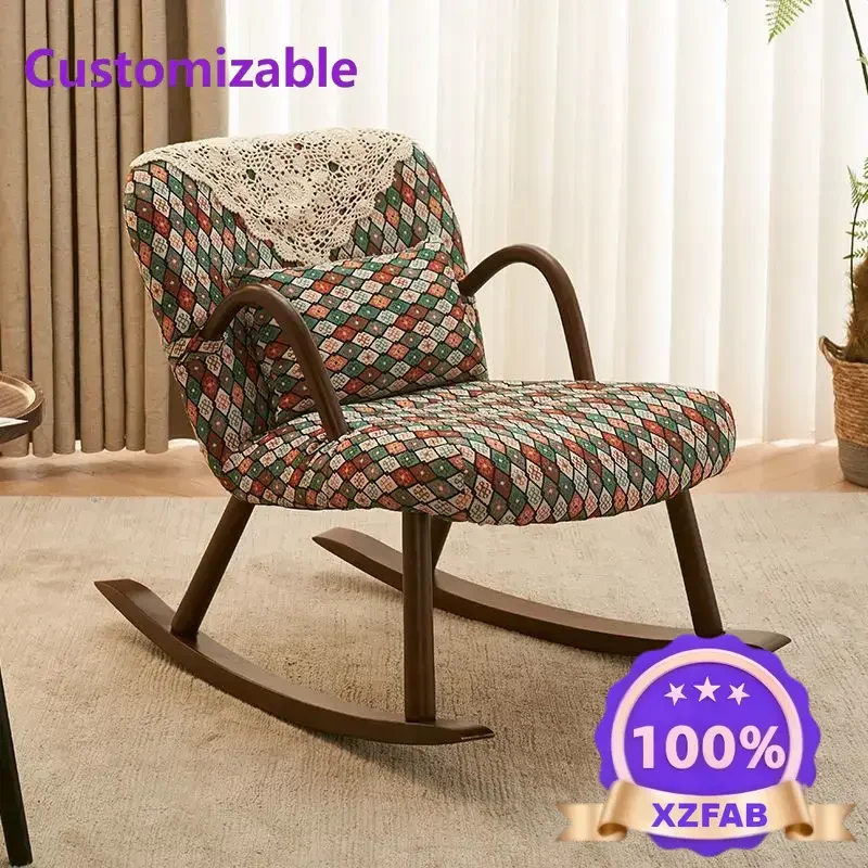 Factory Direct 2026 Lazy rocking chair leisure chair American fabric balcony creative modern coffee shop Japanese retro single