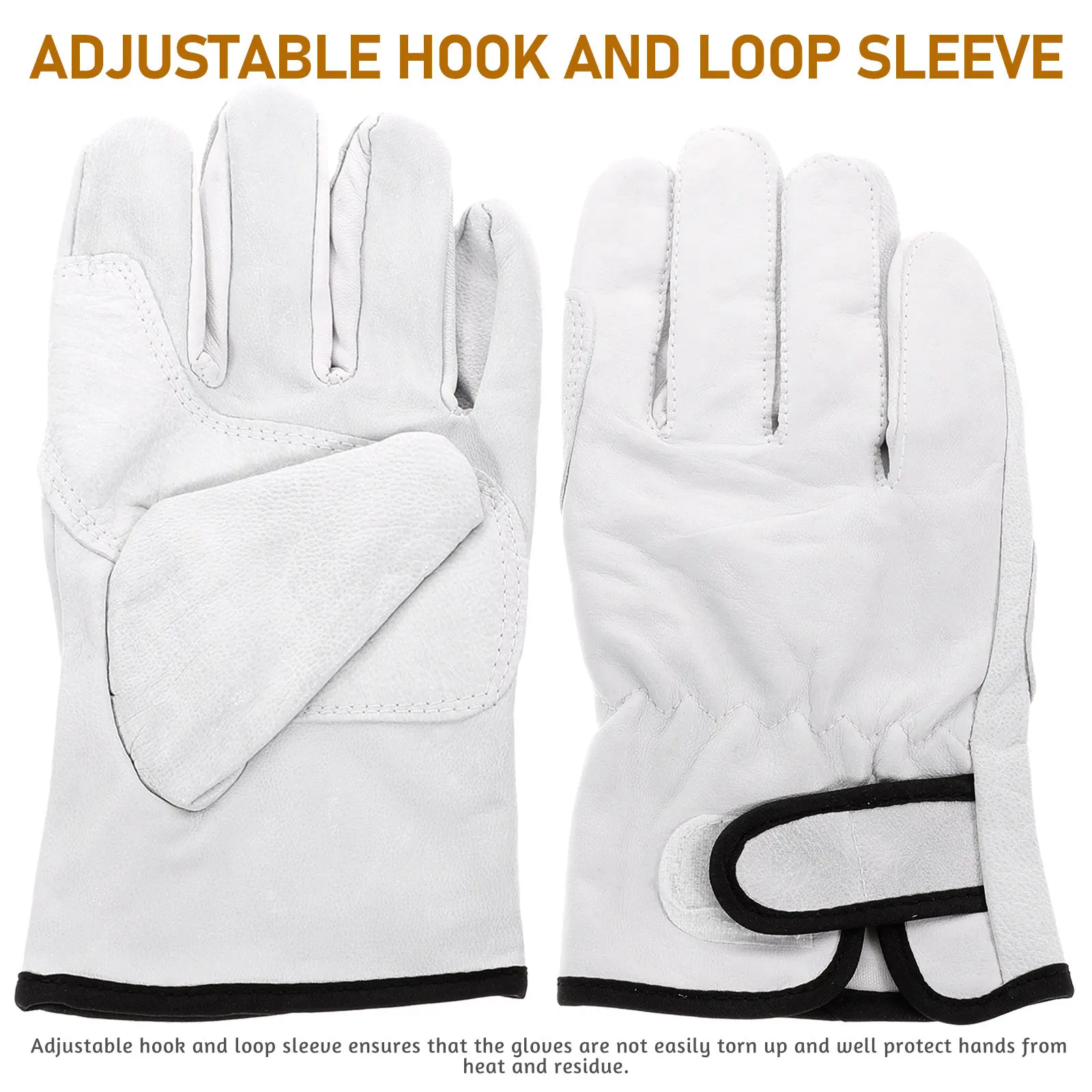 1Pair Short Welding Gloves Heat Resistant Fireproof Adjustable Hook Loop Sleeve Heavy Duty for Oven Stove Bbq Soldering