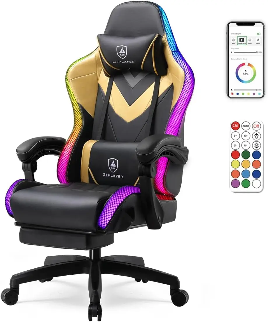 GTPLAYER Gaming Chair, RGB Gaming Chair with LED Lights, Video Gaming Chair for Adults, Ergonomic Computer  Chair with