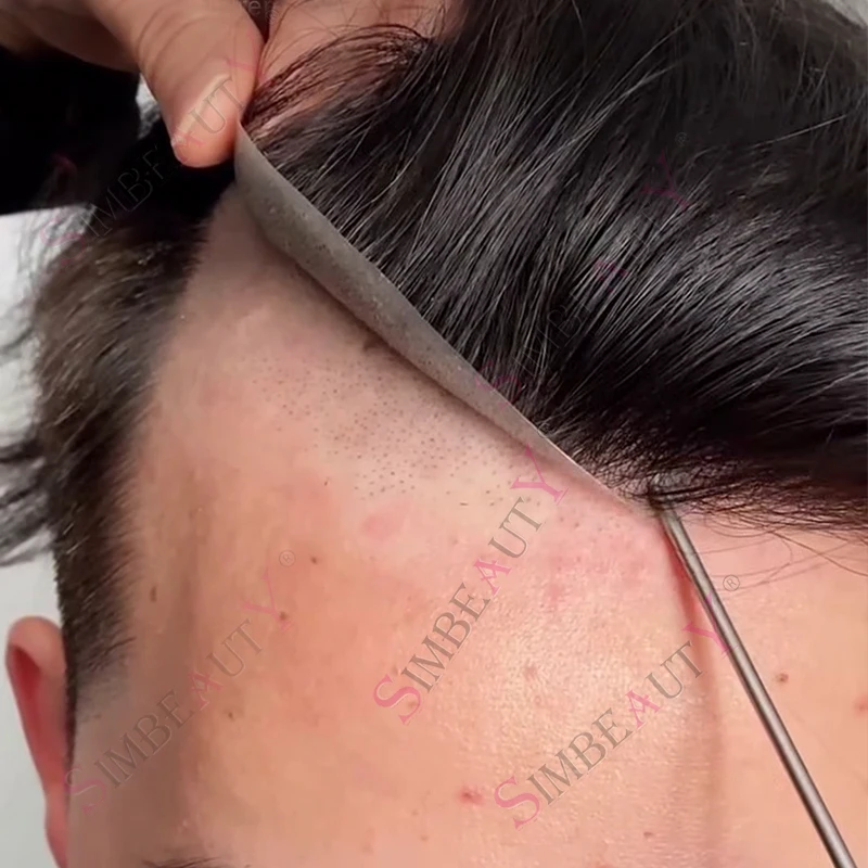 

Undetectable Microskin V Loop Male Ash Blonde 0.06mm Thin Skin Natural Hairline Knots Toupee 1B80 Men Black Human Hair Prosthesi