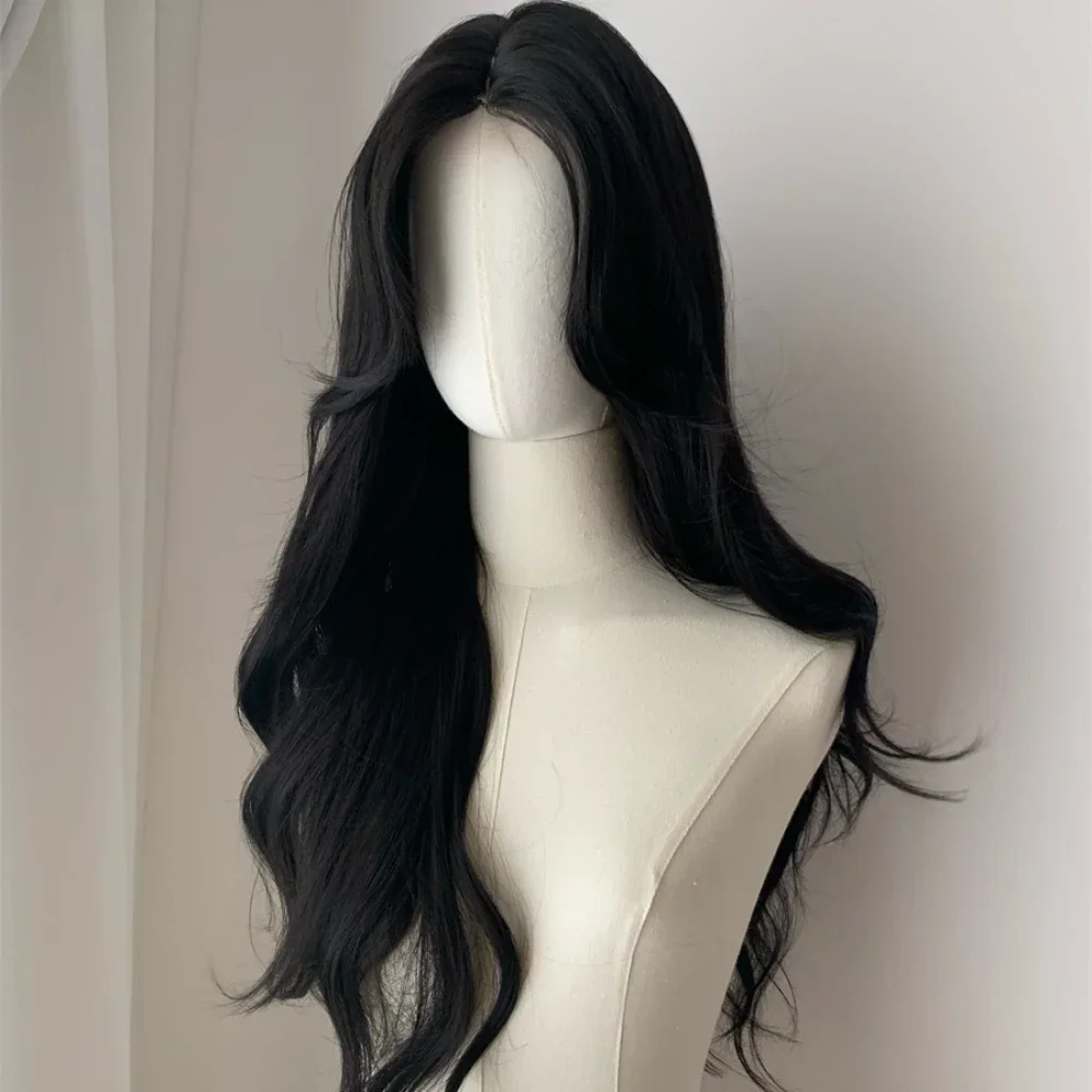 Ningning‘s hair Long Black Wig for Women Big Wave Curly Hair Headband Wigs with Eight Bangs Small Lace Front Natural Lolita Wigs