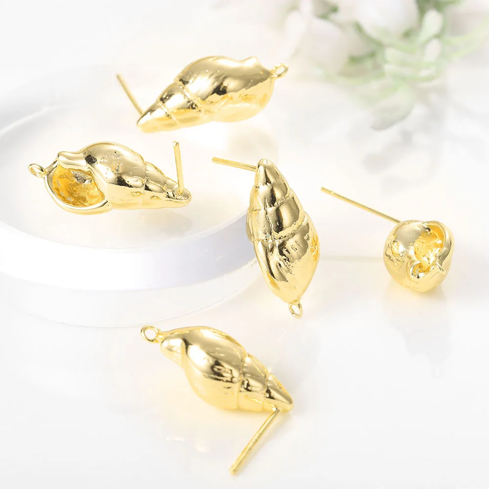 

4pcs Handmade Conch Stud Earrings Connectors Golden Color Copper Earring Settings Earrings Base Diy Jewelry Making Accessories