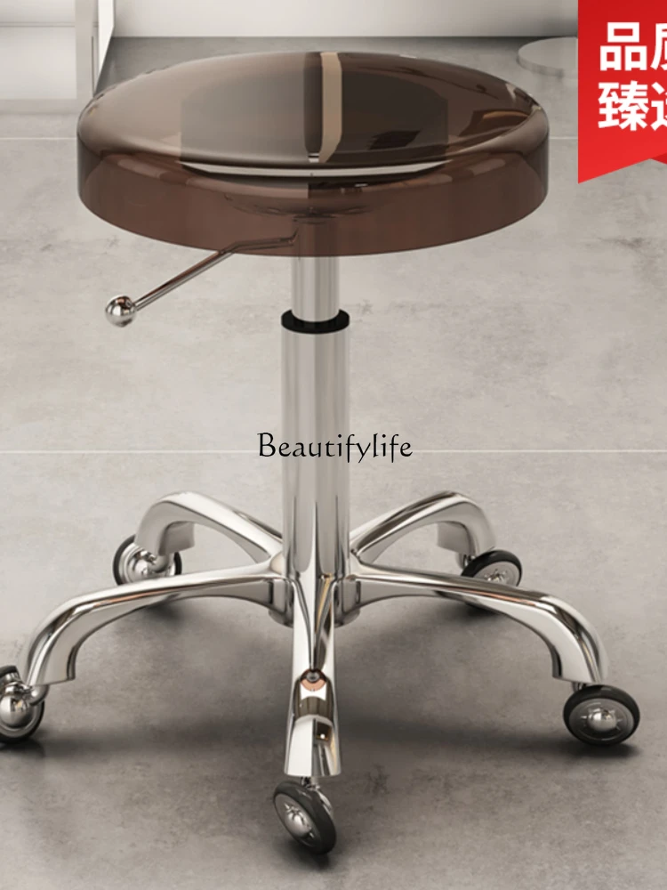 Stainless Steel Bench Spinning Lift Pulley round Stool Acrylic Hair Cutting Hair Saloon Dedicated