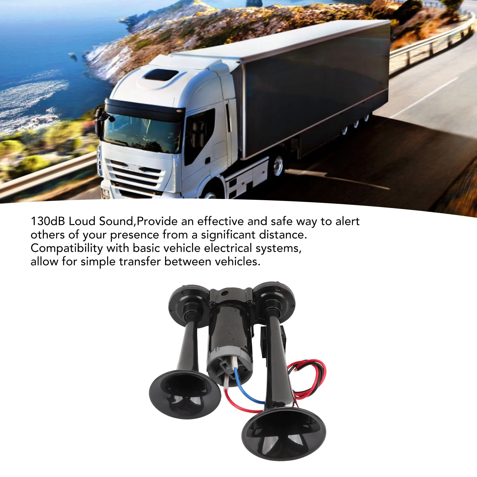 

Car Dual Trumpet, DC24V 130dB Dual Trumpet Horn Loud Sound Sturdy Dual Trumpet Air Horn for Truck Car Train Van Yacht