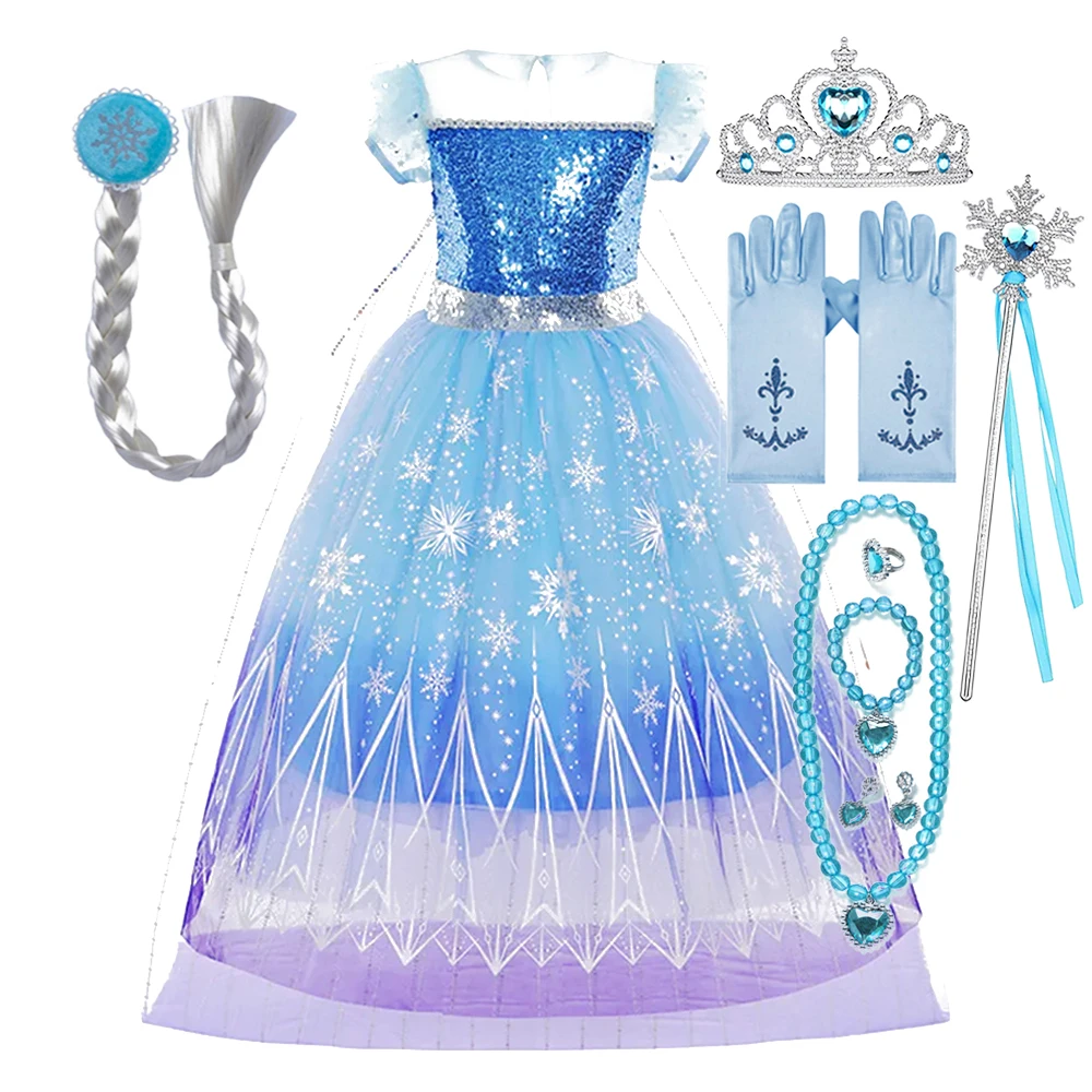 

Костюм Эльзы для девочек: роскошное платье принцессы, королевы, Снежной королевы с плащом для карнавала