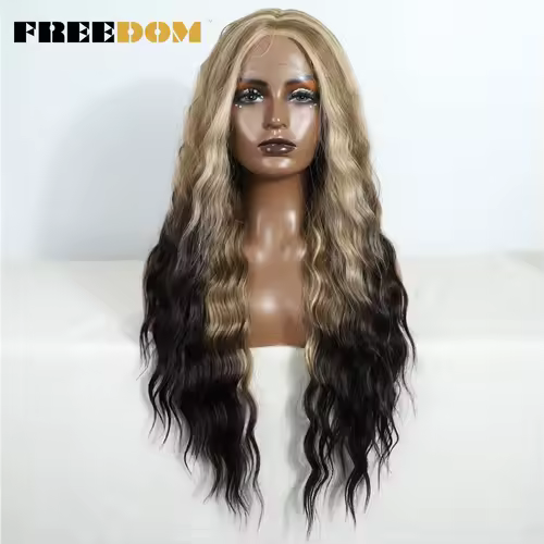 FREEDOM Synthetic Lace Front Wig Long Deep Wavy Ombre Blonde Ginger Lace Wigs For Black Women Heat Resistant Cosplay Wigs - Image 15