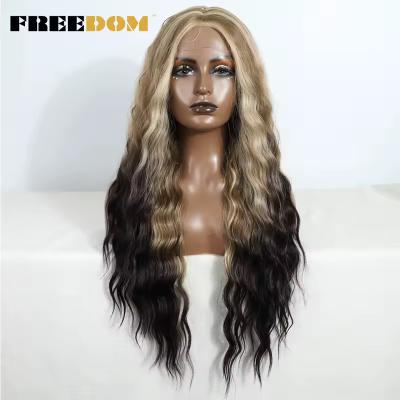 FREEDOM Synthetic Lace Front Wig Long Deep Wavy Ombre Blonde Ginger Lace Wigs For Black Women Heat Resistant Cosplay Wigs - Image 15