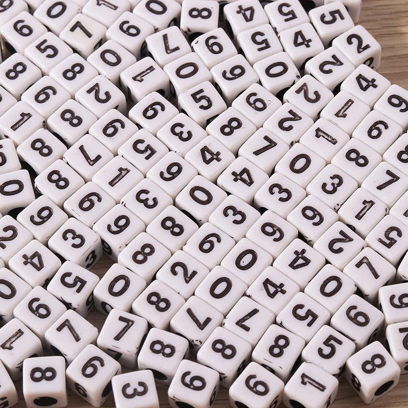Tusember 100 Stück quadratische Acrylperlen, gemischte digitale Buchstabenperlen, lose Abstandshalterperlen für Armbänder, DIY-Schmuckherstellung – Detail 1